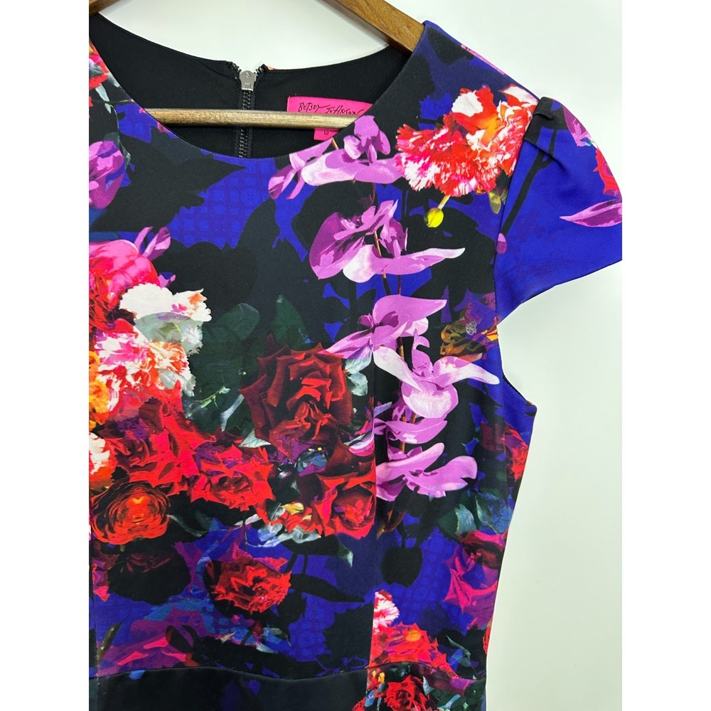 Betsey Johnson Floral Scuba Sheath Dress Size 12 Cap Sleeve Cocktail Romantic - Picture 3 of 12